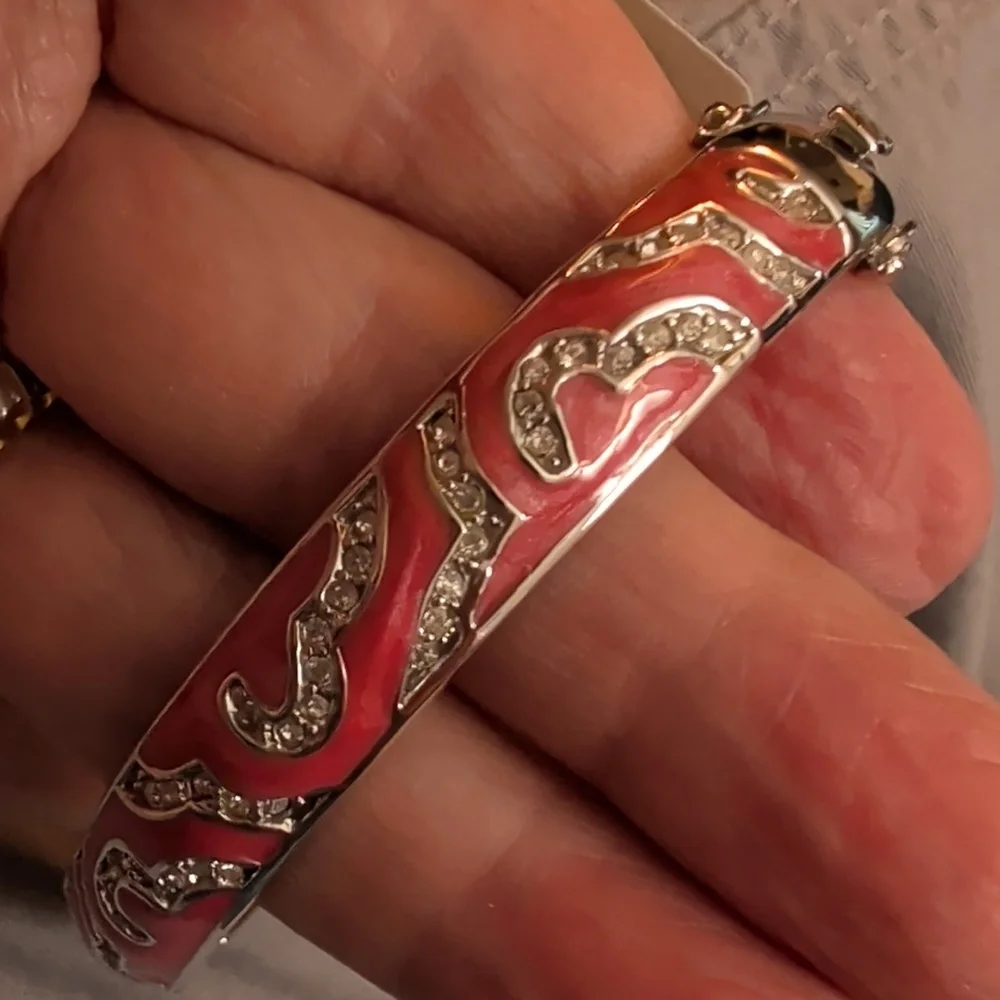 Lauren G Adams Caoral Enamel and Crystal Hinged Bangle Bracelet - Women Jewelry - Picture 4 of 5